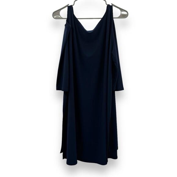 Clara Sun Woo Navy Blue Scoop Neck Cold Shoulder Tunic Top Sz 1X - Picture 4 of 9